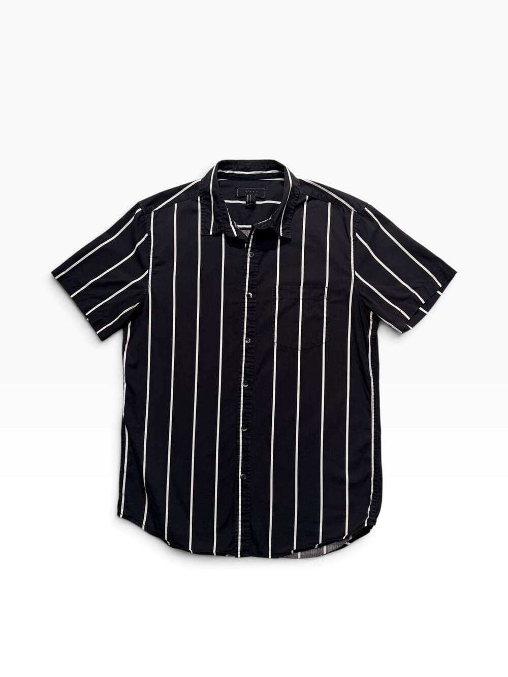 21men Short Sleeve Button Down Striped Shirt Size M Black White